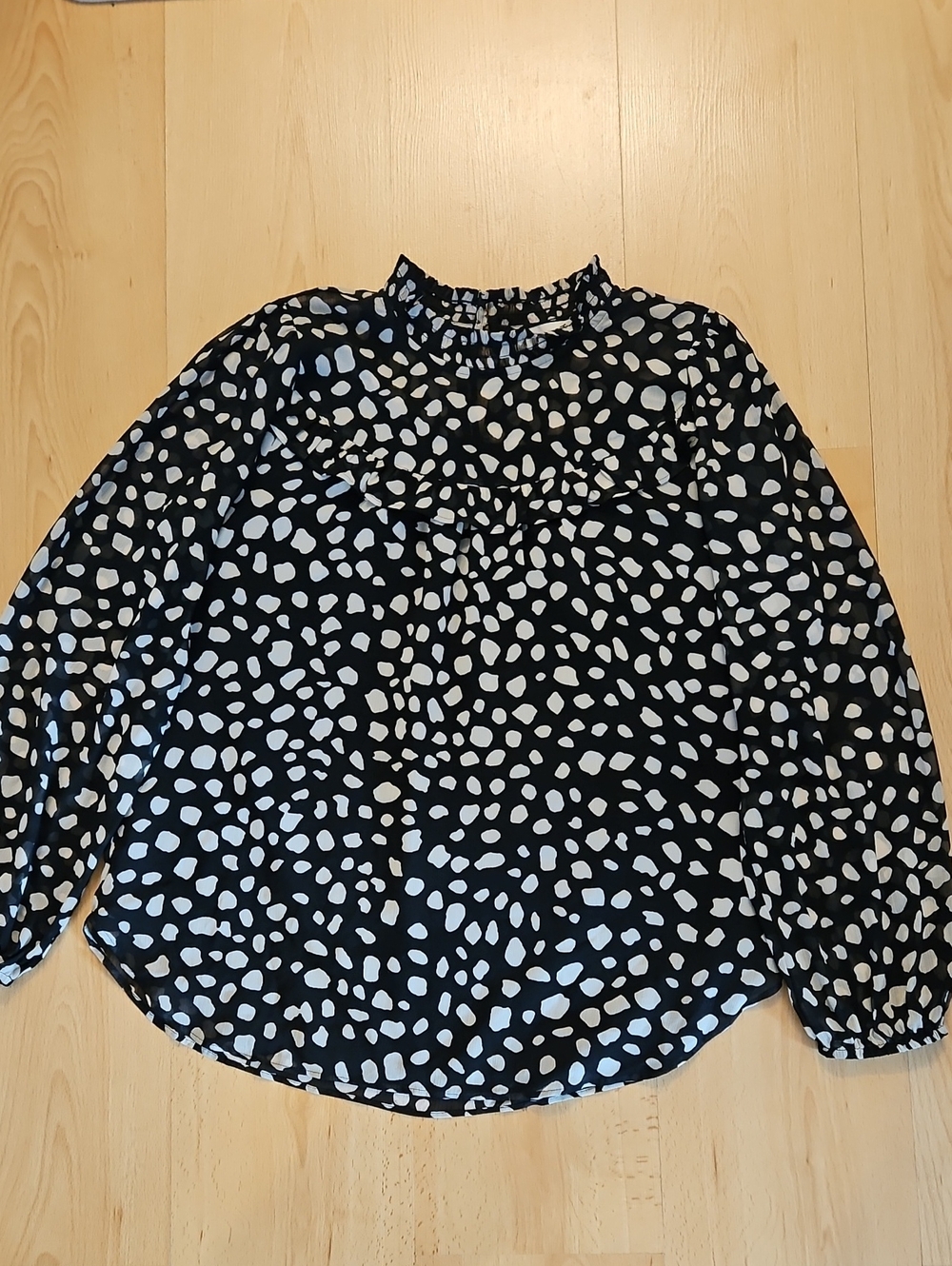 LOFT Black Blouse with Giraffe Spot Print